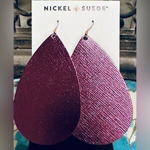 Nickel and Suede Sugar Plum Leather Earrings.